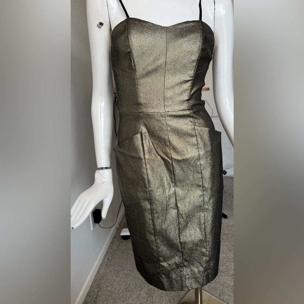 Cache 2 Metallic Gold Midi Vintage Dress- MADE IN THE US- it has POCKETS!